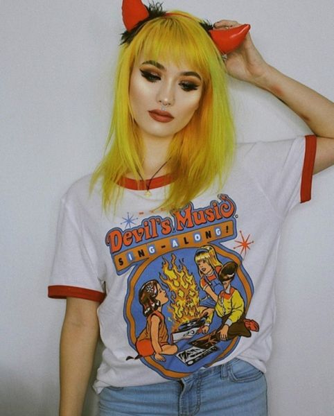 women shirts women funny deliv music women tshirt short sleeved printed evil power vintage harajuku summer graphic t shirt, White
women shirts women funny deliv music women tshirt short sleeved printed evil power vintage harajuku summer graphic t shirt, White