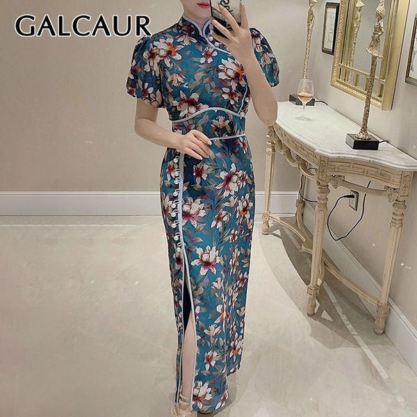 galcaur chinese style print women dress stand collar short sleeve high waist pearl button slim side split midi dresses female, Black;gray
galcaur chinese style print women dress stand collar short sleeve high waist pearl button slim side split midi dresses female, Black;gray