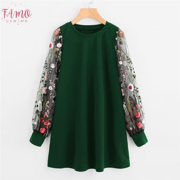 women dress 2020 fashion flower embroidered mesh o neck long sleeve straight dress spring autumn pullover sweatshirt mini dress, Black;gray 
women dress 2020 fashion flower embroidered mesh o neck long sleeve straight dress spring autumn pullover sweatshirt mini dress, Black;gray