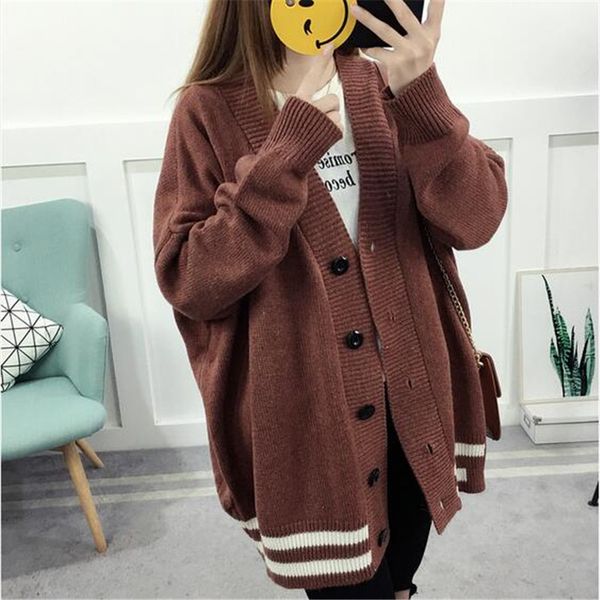women's jacket loose color matching wild sweater cardigan students long section knitted gray black brown, White;black
women's jacket loose color matching wild sweater cardigan students long section knitted gray black brown, White;black