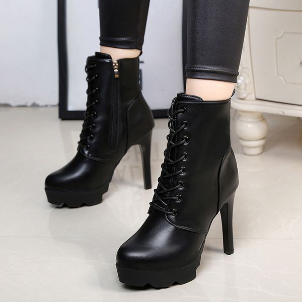 vintage ankle boots for women platform high heels female lace up shoes woman leisure short boot casual ladies chaussures femme, Black 
vintage ankle boots for women platform high heels female lace up shoes woman leisure short boot casual ladies chaussures femme, Black