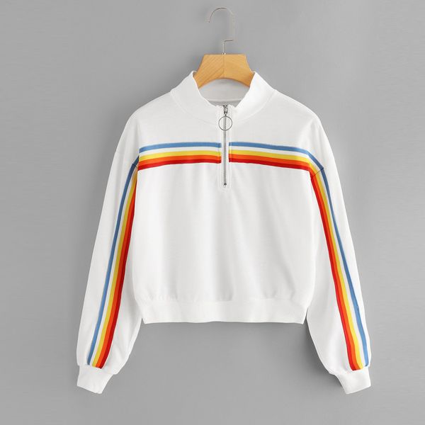 casual women sweatshirt hoodies patchwork rainbow long sleeve splicing zipper stripe pullover sweatshirt jumper tracksuit, Black
casual women sweatshirt hoodies patchwork rainbow long sleeve splicing zipper stripe pullover sweatshirt jumper tracksuit, Black