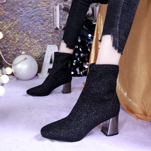 semi-high heeled short new style versatile fashion chunky-heel suede socks boots women's boots, Black
semi-high heeled short new style versatile fashion chunky-heel suede socks boots women's boots, Black