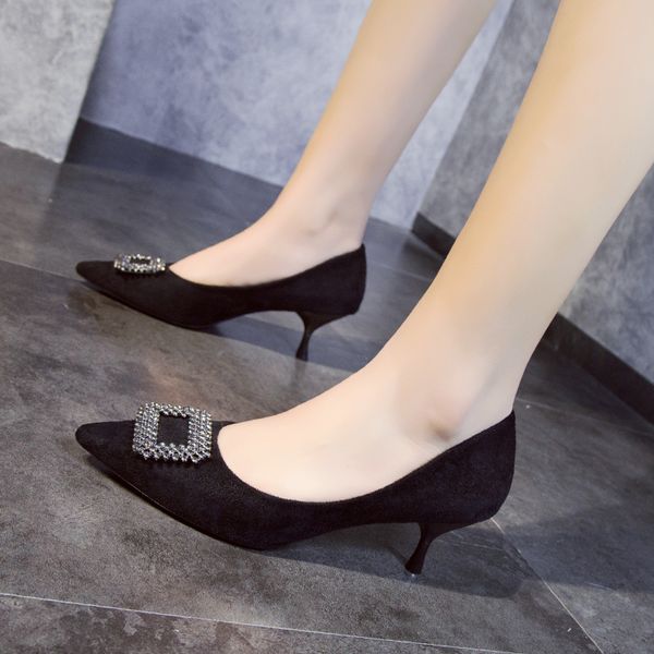 high heel shoes women's 2019 spring and summer new style simple pointed-toe man-made diamond square buckle thin heeled shoes chi, Black
high heel shoes women's 2019 spring and summer new style simple pointed-toe man-made diamond square buckle thin heeled shoes chi, Black