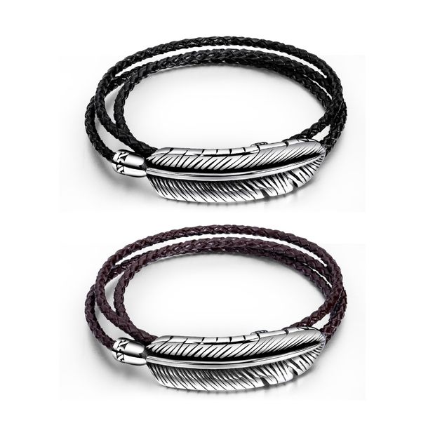 fashion simple feather stainless steel bracelet men's personality multi-layer woven leather hand strap jewelry gift 3-ph1342, Golden;silver
fashion simple feather stainless steel bracelet men's personality multi-layer woven leather hand strap jewelry gift 3-ph1342, Golden;silver