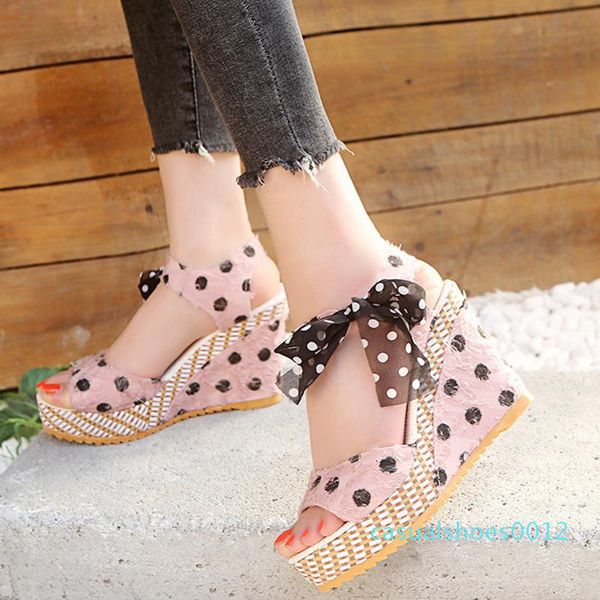 women's ladies platform wedges heel sandals fashion dot lace-up shoes footwear c12, Black
women's ladies platform wedges heel sandals fashion dot lace-up shoes footwear c12, Black