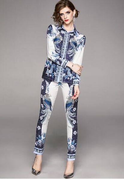 european and american spring and autumn new women's fashion print lapel long sleeve + 9-point leggings set, White
european and american spring and autumn new women's fashion print lapel long sleeve + 9-point leggings set, White