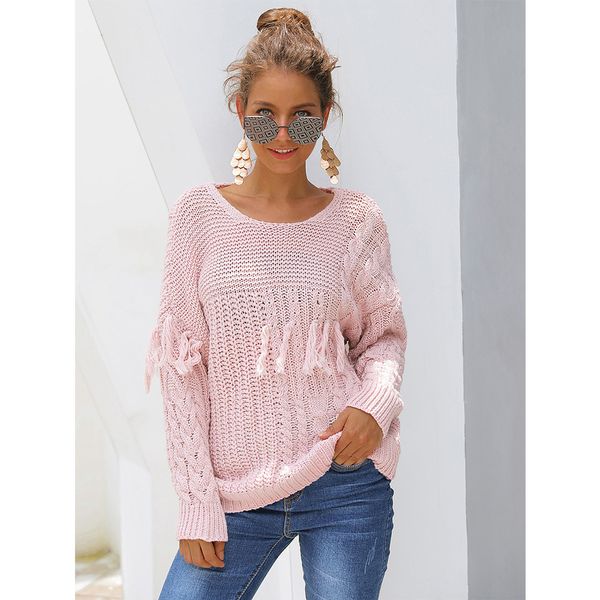 solid color round-neck fringed cable sweater solid color-style thin sweater womens, White
solid color round-neck fringed cable sweater solid color-style thin sweater womens, White