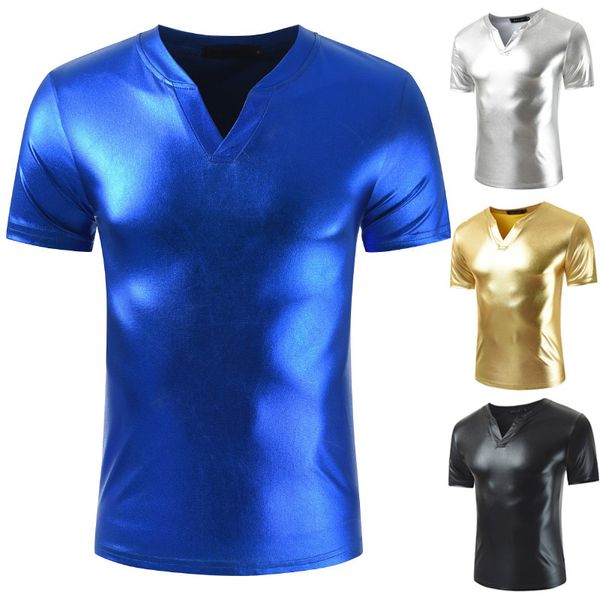 men short sleeve v neck t-shirt shiny sliver metallic tshirt men party dance wear nightclub wear mens slim fit t shirts, Black;brown
men short sleeve v neck t-shirt shiny sliver metallic tshirt men party dance wear nightclub wear mens slim fit t shirts, Black;brown