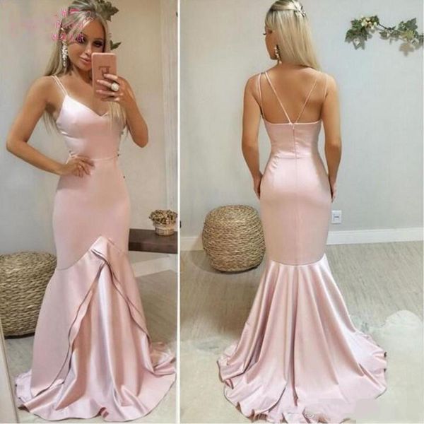 prom dresses mermaid spaghetti straps satin tiered skirt sweep train custom made formal eevening gown vestido, Black 
prom dresses mermaid spaghetti straps satin tiered skirt sweep train custom made formal eevening gown vestido, Black