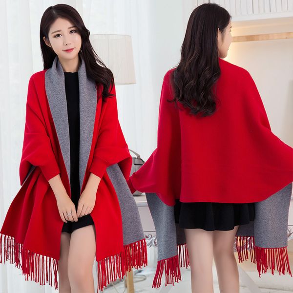 women ponchos and capes winter autumn thick warm solid oversized shawls wrap poncho with sleeves tassel double-side large cape, Blue;gray
women ponchos and capes winter autumn thick warm solid oversized shawls wrap poncho with sleeves tassel double-side large cape, Blue;gray