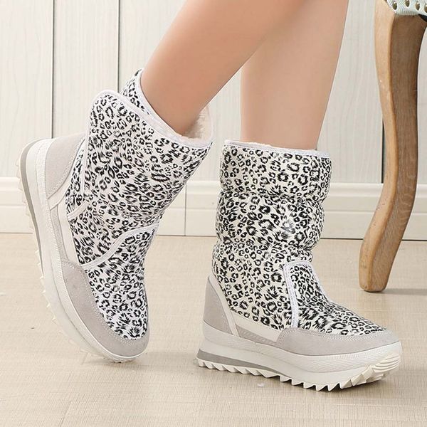 women's boots autumn winter platform mid-calf booties lined waterproof keep warm footwear casual snow boots warm for women shoes, Black