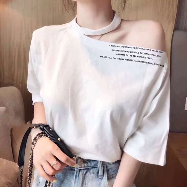 women's halter short sleeve t-shirt summer korean fashion strapless t-shirt tees large size letter t white cotton 266
women's halter short sleeve t-shirt summer korean fashion strapless t-shirt tees large size letter t white cotton 266