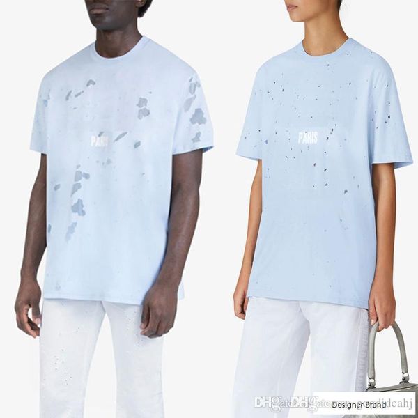 18ss summer europe paris fashion men sky blue broken hole cotton tshirt casual women tee t-shirt, White
18ss summer europe paris fashion men sky blue broken hole cotton tshirt casual women tee t-shirt, White