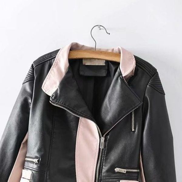 2020 new arrival women leather jacket fashion match color pu leather outwear casual buckle zipper jacket slim fit woman coats, Black
2020 new arrival women leather jacket fashion match color pu leather outwear casual buckle zipper jacket slim fit woman coats, Black