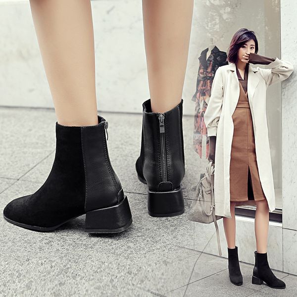 round toe autumn boots women's low shoes zipper bootee woman 2019 leather booties chunky heel ankle med large size ladies, Black
round toe autumn boots women's low shoes zipper bootee woman 2019 leather booties chunky heel ankle med large size ladies, Black
