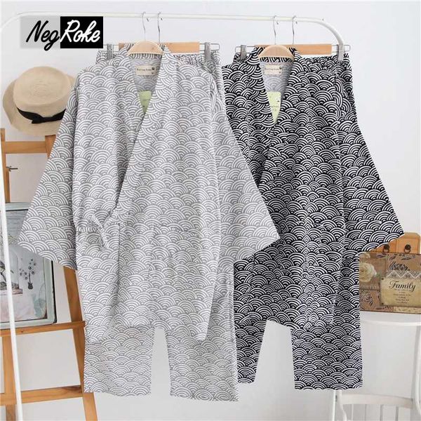 

2018 spring 100% cotton japanese kimono pajamas sets for men long-sleeve pyjamas couples simple pijama hombre spa robe sets men, Black;brown