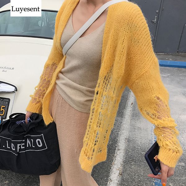 hollow out thin loose women cardigan sweater 2019 lady yellow black beige hole button v neck long sleeve knit casual jumpers, White
hollow out thin loose women cardigan sweater 2019 lady yellow black beige hole button v neck long sleeve knit casual jumpers, White