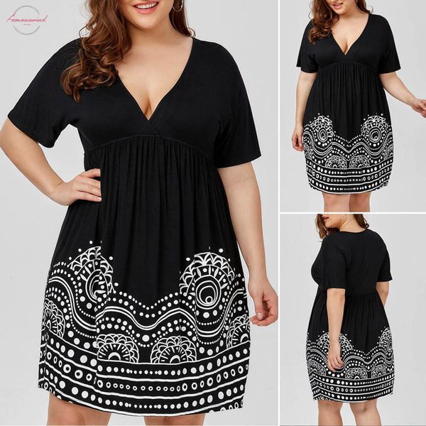 summer floral printed dress 2020 women summer loose plus size vestido vintage casual short sleeve women v neck dress, Black;gray
summer floral printed dress 2020 women summer loose plus size vestido vintage casual short sleeve women v neck dress, Black;gray
