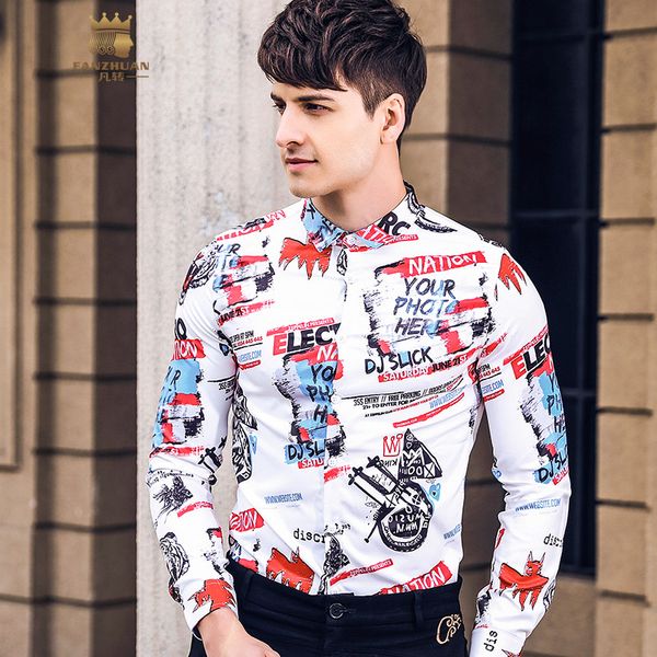 fanzhuan spring new men's male man casual printed shirts personality long sleeved shirt slim, White;black
fanzhuan spring new men's male man casual printed shirts personality long sleeved shirt slim, White;black