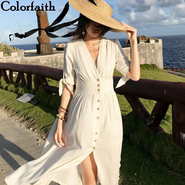 colorfaith 2019 women beach holiday dresses spring summer elegant v-neck pleated vintage buttons long white dress dr9197, Black;gray
colorfaith 2019 women beach holiday dresses spring summer elegant v-neck pleated vintage buttons long white dress dr9197, Black;gray