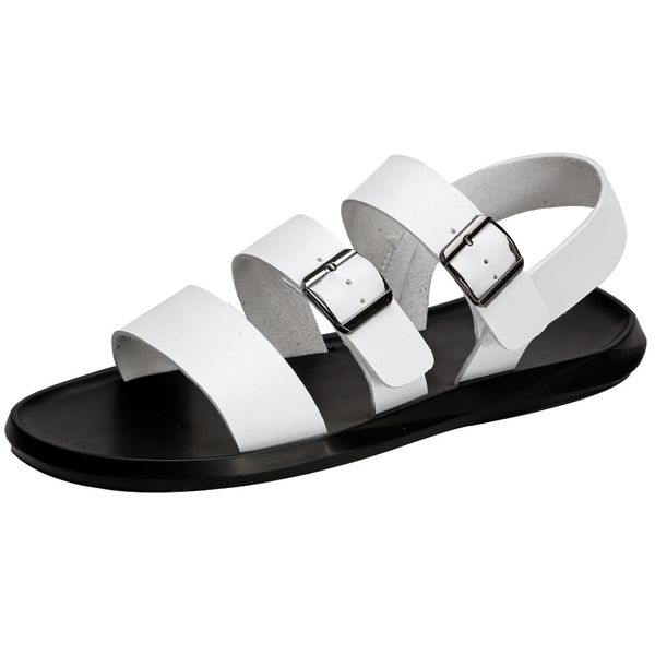 men's shoes open toes in summer new leisure rivets youth trend white true leather beach roman sandals, Black
men's shoes open toes in summer new leisure rivets youth trend white true leather beach roman sandals, Black