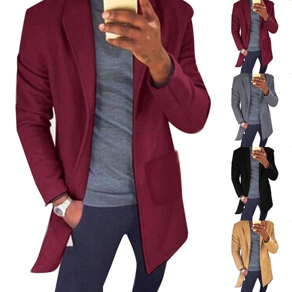 men trench autumn winter solid color lapel collar pockets long blazer trench coat chic men wild long jacket coat jacket, Tan;black
men trench autumn winter solid color lapel collar pockets long blazer trench coat chic men wild long jacket coat jacket, Tan;black