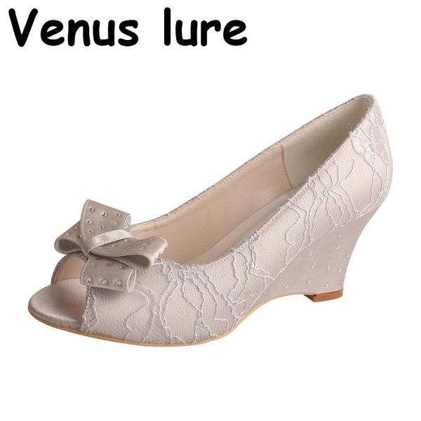 grey wedge heels for women shoes wedding and evening peep toe, Black
