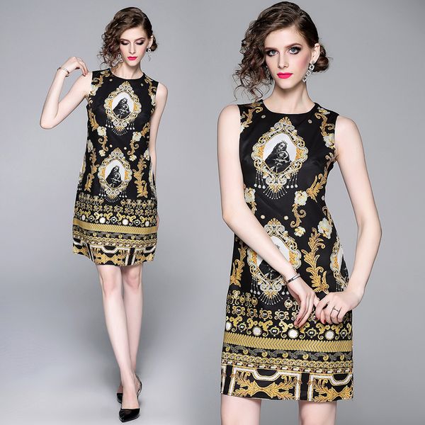 new arrival spring summer fall runway vintage floral baroque print crew neck sleeveless women ladies casual party a-line mini shift dress, Black;gray
new arrival spring summer fall runway vintage floral baroque print crew neck sleeveless women ladies casual party a-line mini shift dress, Black;gray