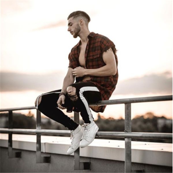 europe and america new style men's with holes tight-fit jeans black panel slim fit zipper skinny pants men's wear, Blue
europe and america new style men's with holes tight-fit jeans black panel slim fit zipper skinny pants men's wear, Blue