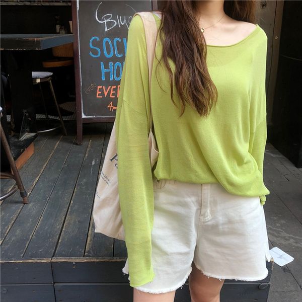 2020 women's summer loose micro transparent sunscreen clothes sunscreen clothes thin long sleeve knitted pullover t-shirt avocado top, White
2020 women's summer loose micro transparent sunscreen clothes sunscreen clothes thin long sleeve knitted pullover t-shirt avocado top, White