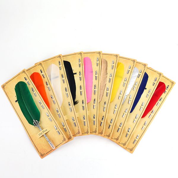 2019 creative feather dip fountain pen chancery quill oblique vintage pens +5pcs nib carved metal for calligraphy gift
2019 creative feather dip fountain pen chancery quill oblique vintage pens +5pcs nib carved metal for calligraphy gift