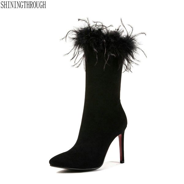 new women high heels boots poined toe fur ladies mid-calf boots spring autumn party dress shoes woman large size 42 43, Black
new women high heels boots poined toe fur ladies mid-calf boots spring autumn party dress shoes woman large size 42 43, Black