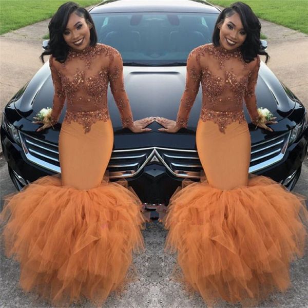 dust orange long sleeves mermaid prom dresses 2019 beads appliques sequins long ruched ruffle evening gown, Black
dust orange long sleeves mermaid prom dresses 2019 beads appliques sequins long ruched ruffle evening gown, Black