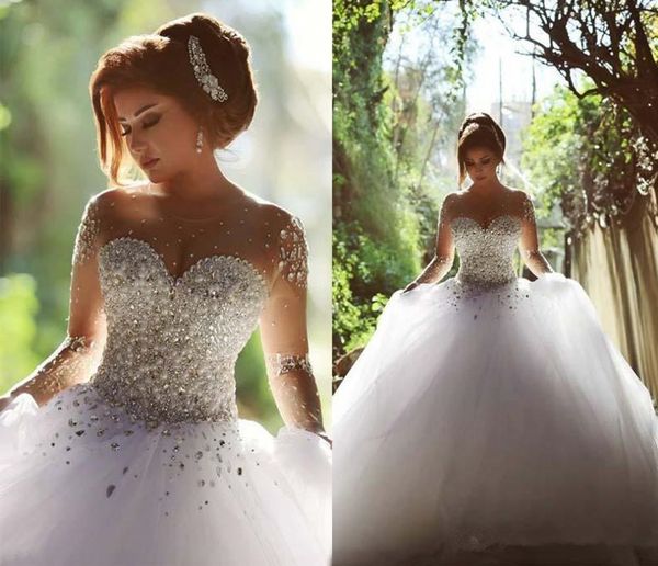 long sleeve wedding dresses with rhinestones crystals backless ball gown wedding dress vintage bridal gowns spring quinceanera dresses, White
long sleeve wedding dresses with rhinestones crystals backless ball gown wedding dress vintage bridal gowns spring quinceanera dresses, White