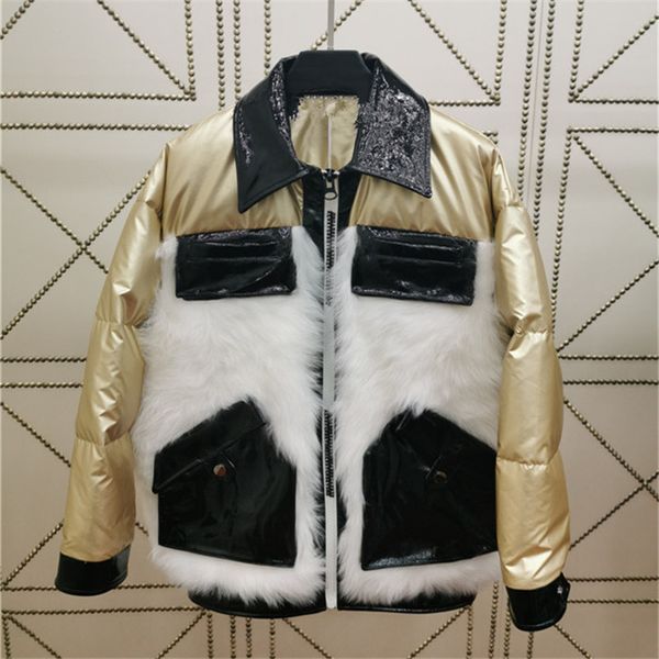 winter outerwear women fashion glossy duck down coat patchwork real lamb fur short down jacket oversize, Black
winter outerwear women fashion glossy duck down coat patchwork real lamb fur short down jacket oversize, Black