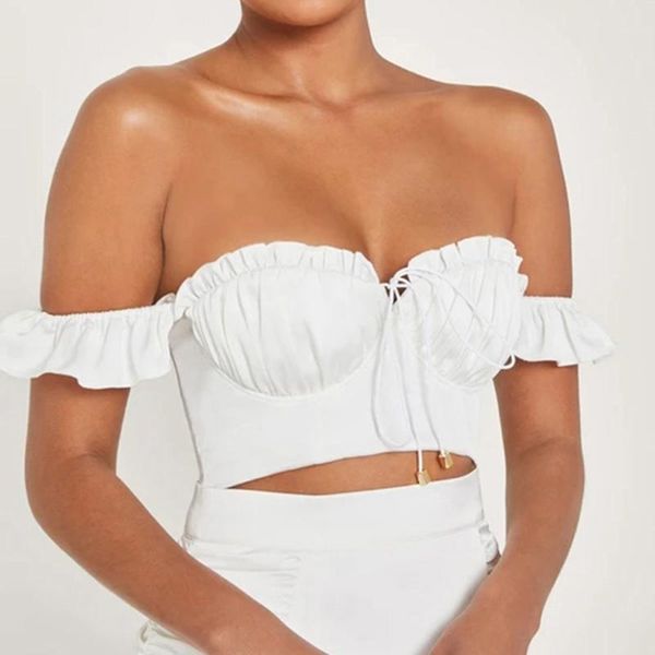 women summer clothing 2020 tie dye crop solid ruffles bandage short sleeve short t-shirt verano mujer a40, White
women summer clothing 2020 tie dye crop solid ruffles bandage short sleeve short t-shirt verano mujer a40, White