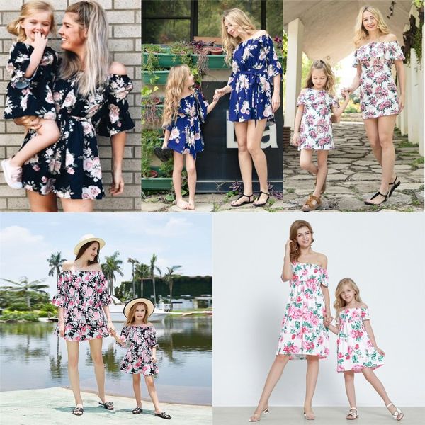 family off-shoulder dress mommy and me floral printed ruffle dress round neck summer boho beach dresses, Blue
family off-shoulder dress mommy and me floral printed ruffle dress round neck summer boho beach dresses, Blue
