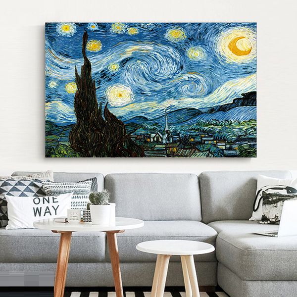 

elegant poetry starry night by vincent van gogh famous artist art print poster wall picture canvas oil painting home wall decor