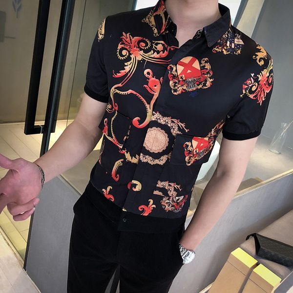 summer mens shirt short sleeve casual slim fit shirts black print man dress tuxedo night club streetwear camisa social masculina, White;black
summer mens shirt short sleeve casual slim fit shirts black print man dress tuxedo night club streetwear camisa social masculina, White;black