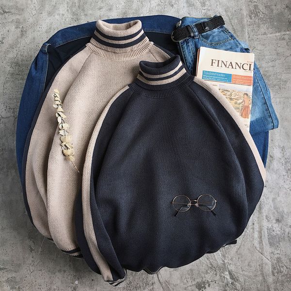 men's sweater 2019 autumn and winter new high collar hit color sleeve sweater warm pullover youth fashion men's clothing, White;black
men's sweater 2019 autumn and winter new high collar hit color sleeve sweater warm pullover youth fashion men's clothing, White;black