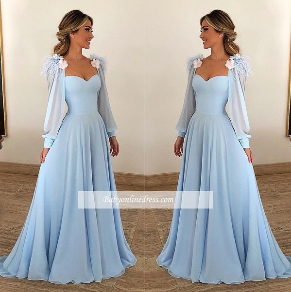 light sky blue 2019 new designer chiffon prom dresses sweetheart long sleeves 3d flowers formal dresses evening gowns vestido de novia, Black
light sky blue 2019 new designer chiffon prom dresses sweetheart long sleeves 3d flowers formal dresses evening gowns vestido de novia, Black