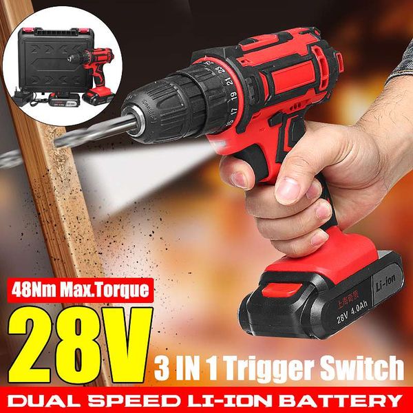 electric cordless drill 2 speed power driver screwdriver 28v 2 li-ion battery led light 48nm 25+1 torque 3/8" chuck power tools
electric cordless drill 2 speed power driver screwdriver 28v 2 li-ion battery led light 48nm 25+1 torque 3/8" chuck power tools
