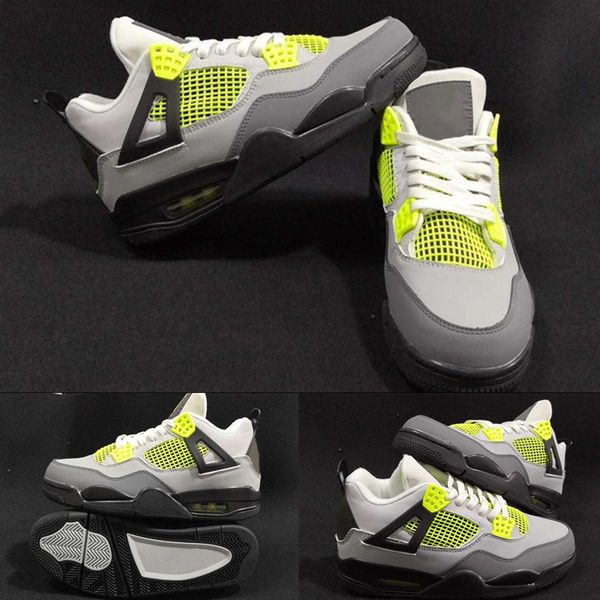 4s neon mens basketball shoes grey black green sneakers trainers