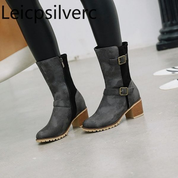 women's boots autumn and winter new fashion round head zipper belt bucklel mid heel middle tube women's shoes plus size 33-43, Black
women's boots autumn and winter new fashion round head zipper belt bucklel mid heel middle tube women's shoes plus size 33-43, Black