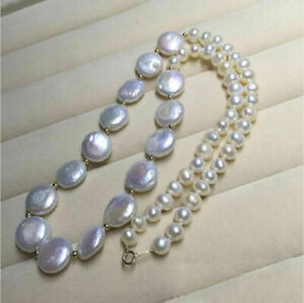 7-8mm white freshwater pearl and 12-14mm white baroque coin pearl necklace 18, Silver
7-8mm white freshwater pearl and 12-14mm white baroque coin pearl necklace 18, Silver