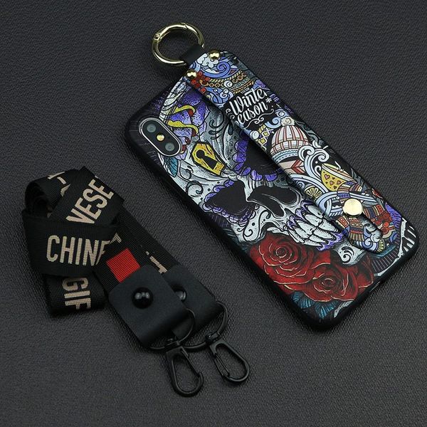 

designer phone case for iphone 6/6s,6p/6sp,7/8,7p/8p x/xs,xr,xsmax fashion graffiti print back cover with lanyard 6 styles