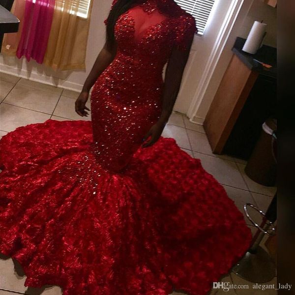 2019 red mermaid prom dresses jewel neck flowers lace appliqued crystal sweep train elegant evening dress custom formal party gowns, Black
2019 red mermaid prom dresses jewel neck flowers lace appliqued crystal sweep train elegant evening dress custom formal party gowns, Black