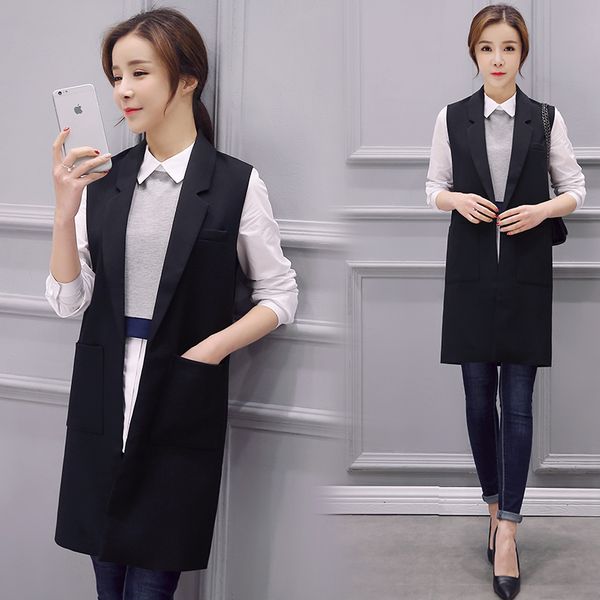 fashion pockets long blazer vest women autumn waistcoat turn-down collar sleeveless jacket elegant office lady coat, Black;white
fashion pockets long blazer vest women autumn waistcoat turn-down collar sleeveless jacket elegant office lady coat, Black;white