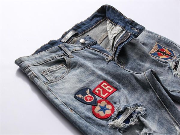 2020 mens jeans bleached ripped slim fit stitching/badge/double layer/hole for men fashion all-match ripped men s designer jeans, Blue
2020 mens jeans bleached ripped slim fit stitching/badge/double layer/hole for men fashion all-match ripped men s designer jeans, Blue